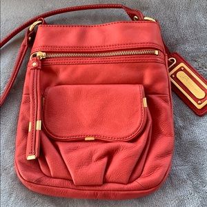 Soft red leather crossbody bag